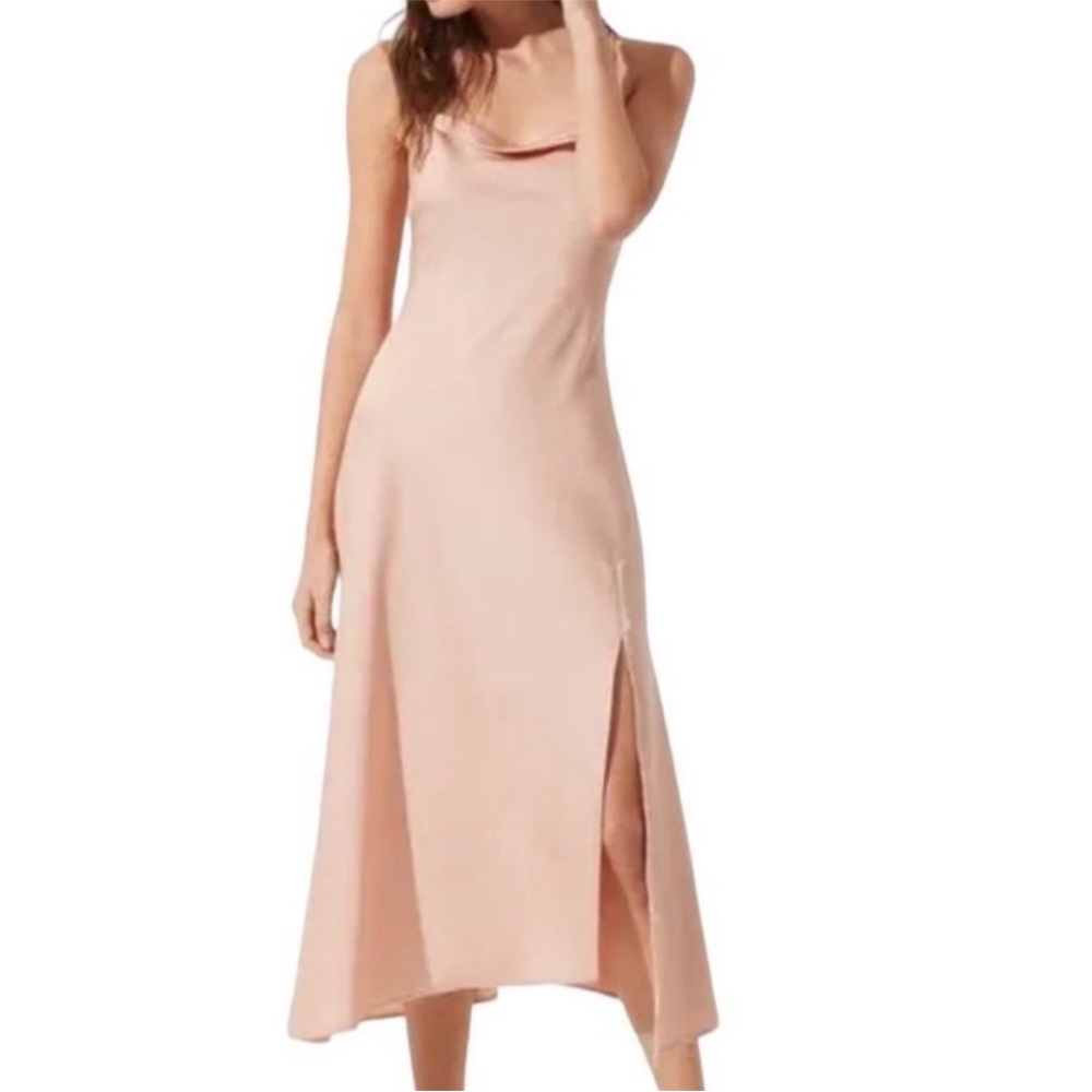 ASTR the Label Dress Womens Cowl Neck Satin Midi Pink Size L